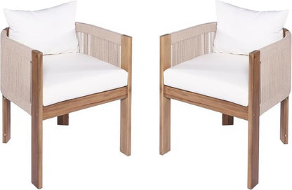 Christopher Knight Home Matera Dining Chair Set of 2, Acacia Wood Outdoor Accent Chair, Farmhouse Patio Kitchen Side Chair, Comfy Reading Chair, Round Backrest and Water Resistant Cushion,Teak+ Beige