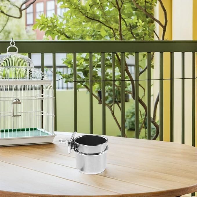 Abaodam Stainless Steel Bird Feeding Bowls with Clamp, 4.4cm and 5.5cm Cage Hanging Coop Cups for Parrot Food and Water, Compatible with Cockatiel Budgie Macaw Parakeet Cage Accessories