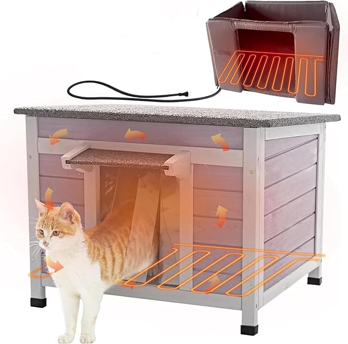 Aivituvin Heated Cat House for Outdoor Cats Feral Kitty Shelter with Heater Keep Warm in Winter,Insulated Liner Include