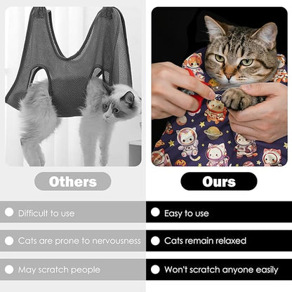 27.6" Cat Grooming Wrap, Self Adhesive Cat Wrap for Cutting Nails, Anti-Escape Calming Cat Swaddle Wrap for Medicine Ear Cleaning, Anti-Scratch Cats Burrito Restraint Blanket, Pet Tool(6-10 lbs)