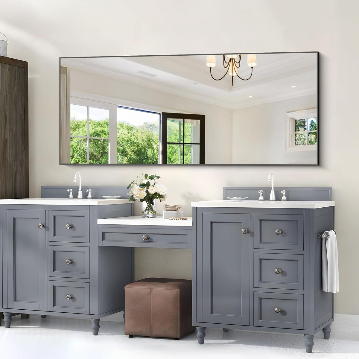 Black Bathroom Mirror for Wall, 60x30 Inch Rectangle Mirrors with Metal Frame, Modern Vanity Wall Mirror Decor for Bathroom Living Room, Entryway Hangs Horizontal or Vertical