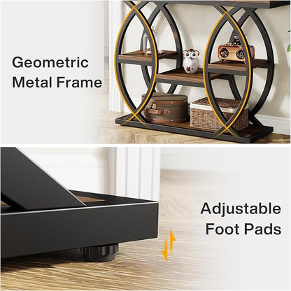 Tribesigns 39.4" Console Table, Industrial 4-Tier Sofa Table Entryway Table with Storage Shelves, Narrow Wood Accent Tables with Metal Frame for Small Spaces, Hallway, Foyer, Rustic Brown