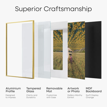Homeforia 27x40 Picture Frame Gold, High End Metal 27 x 40 Large Poster Frames with Mat 24 by 36 inch Photo, 27x40 Gold Frame Matted to 24x36 for Print, 40x27 Frame, Tempered Glass, Wall Kit, Set of 1