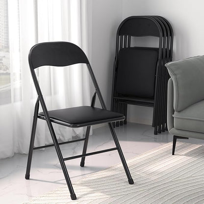 VECELO Folding Chairs 6 Pack Metal Portable with Soft PU Padded Seats for Home/Office/Party, Black