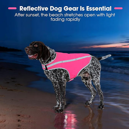 FUAMEY Dog Reflective Vest for Large Dogs,Dog Hunting Vest High-Visibility Dogs Safety Vest for Night Walking Water-Resistant Service Pet Gear Adjustable Outdoor Activities Pink XXXL