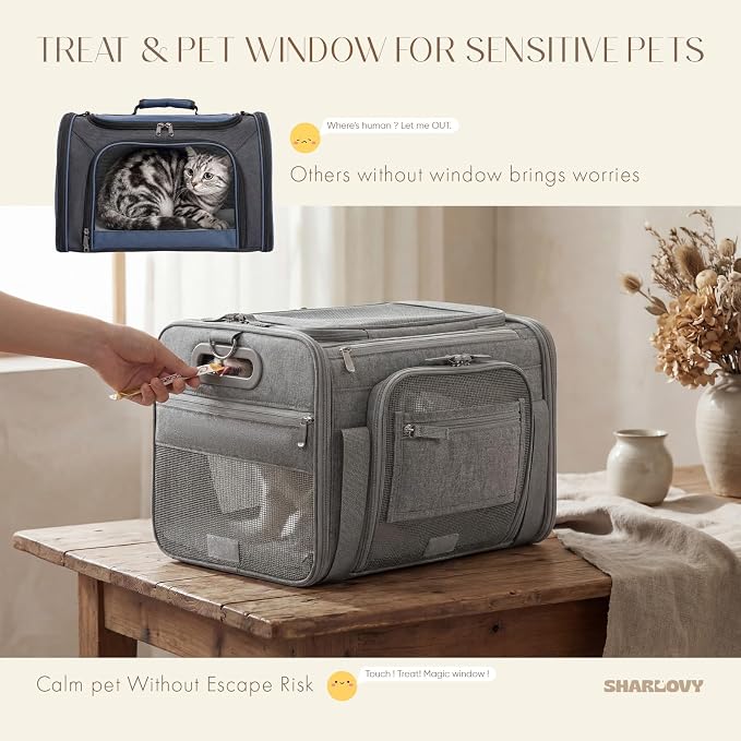 Top-Expandable Pet Carrier with Treat Pet Window,18x13x9.5 Airline Approved | for Southwest Frontier,Soft-Sided Dog Carrier, Anti-Scratch Mesh, Lockable Zippers,Cat Carrier for Kitten,Rabbit,Puppy, Grey