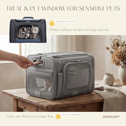 Top-Expandable Pet Carrier with Treat Pet Window,18x13x9.5 Airline Approved | for Southwest Frontier,Soft-Sided Dog Carrier, Anti-Scratch Mesh, Lockable Zippers,Cat Carrier for Kitten,Rabbit,Puppy, Grey