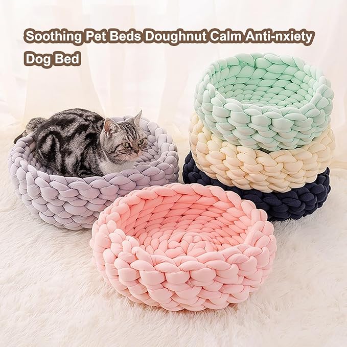 Woven Dog Bed Basket, Knitted Cotton Cat Bed Round Washable Woven Cat Pet Bed Chunky Dog Basket, Orthopedic, Chunky Knit Dog Nest,Dog Bed,Dog Cave,Dog Bedding(Orange,19")