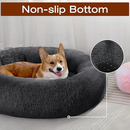 JOLLYVOGUE Dog & Cat Bed, Calming Anti-Anxiety Pet Bed for Small Dogs, Fluffy Donut Cushion for Small and Medium Pets (20")