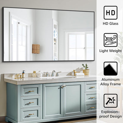 Black Bathroom Mirror for Wall, 30x48 Inch Rectangle Mirrors with Metal Frame, Modern Vanity Wall Mirror Decor for Bathroom Living Room, Entryway Hangs Horizontal or Vertical