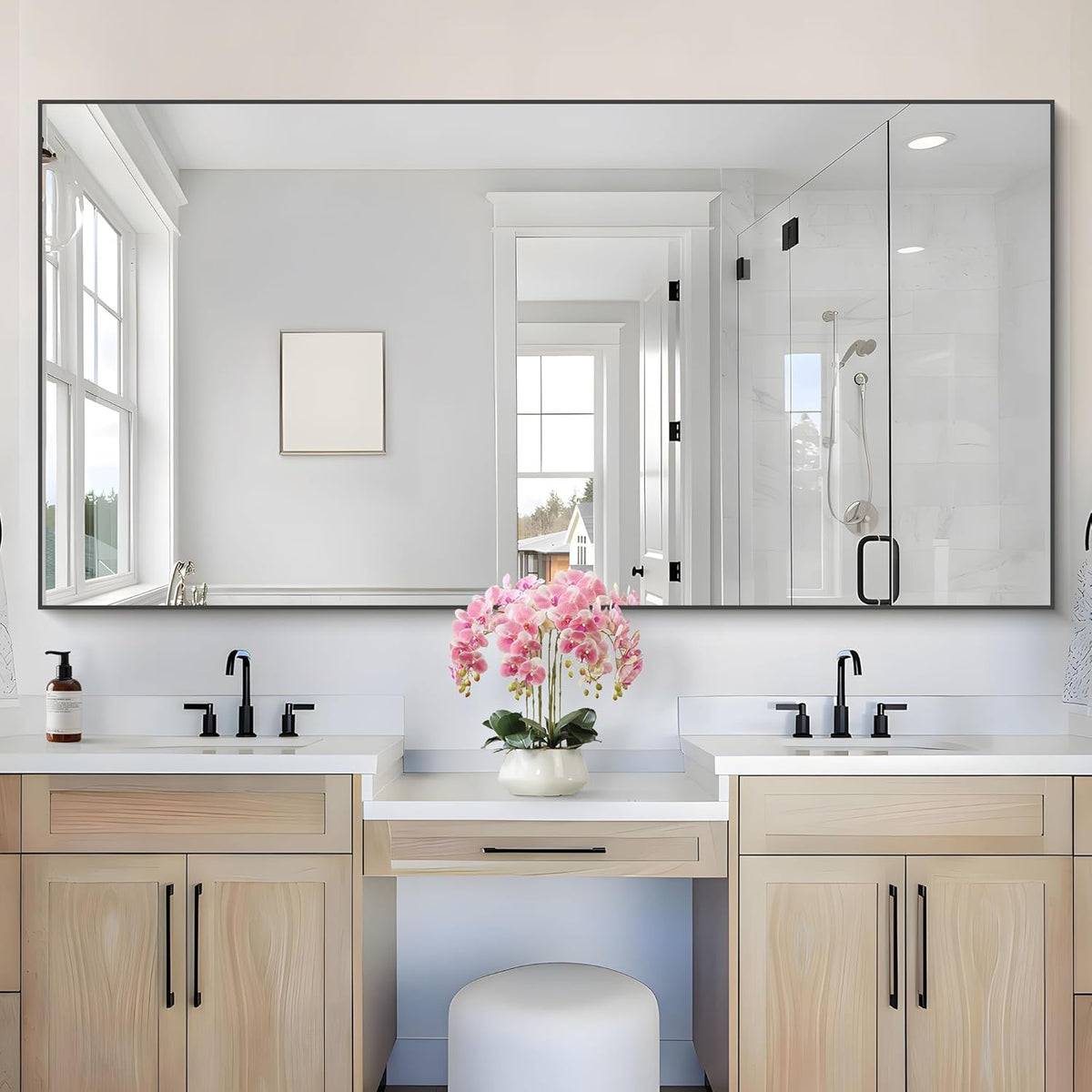 36x72inch Bathroom Mirror, Black Rectangle Mirror with Thin Metal Frame, Large Rectangular Wall Mirrors for Bathroom, Living Roomm, Hair Salon, Big Farmehouse Mirror Hang Horizontal/Vertical
