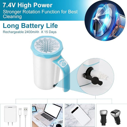 Rechargeable Automatic Dog Paw Cleaner, 2 in 1 Dog Paw Washer Cup | Portable Pet Paw Cleaner with Soft Silicone Brush, 7.4V High Power, Dog Foot Washer Suitable for Big Dog/Cat Grooming, Blue