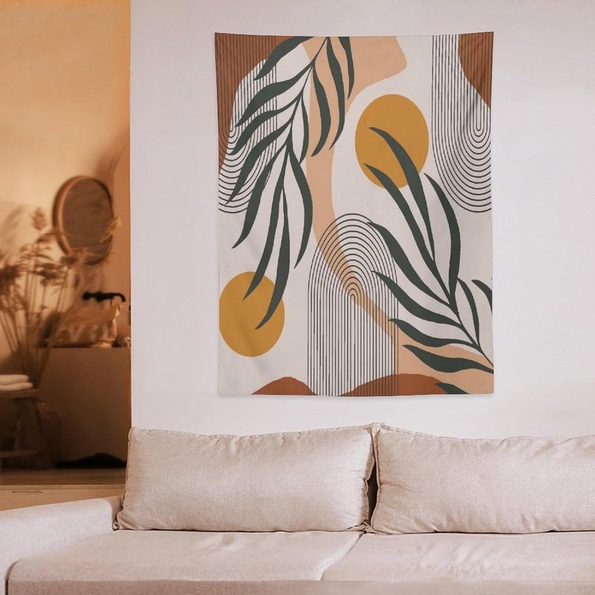 ICMOLYYENLO Boho Plant Aesthetic Tapestry, Abstract Medieval Arch Sun Home Aesthetic Wall Hanging For Bedroom Living Room Dormitory Tapestry 30x40 Inches