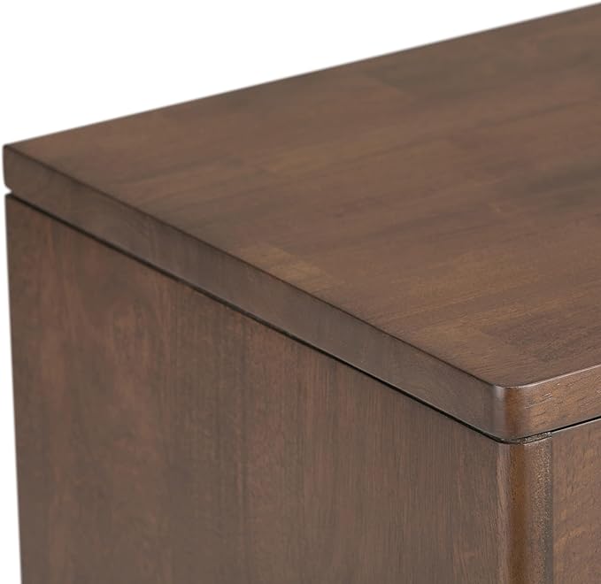SIMPLIHOME Harper SOLID WOOD 30 inch Wide Mid Century Modern Low Storage Cabinet in Walnut Brown, with Large Space Behind 2 Sliding Notched Handle Doors with 2 Adjustable Shelves