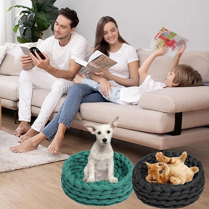Woven Dog Bed Basket, Knitted Cotton Cat Bed Round Washable Woven Cat Pet Bed Chunky Dog Basket, Orthopedic, Chunky Knit Dog Nest,Dog Bed,Dog Cave,Dog Bedding(Purple,23")