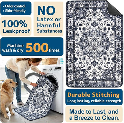 Washable Pee Pads for Dogs, 2 Pack Reusable Puppy Training Pads 24"x18" Super Absorbent Waterproof Dog Training Pads, Non-Slip Potty Pads, Whelping Pads Litter Mat Navy Blue
