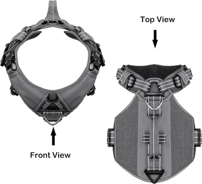 ICEFANG Quick-Moving Tactical Dog Harness for Medium Dogs,No Pull Dog Vest | Control Handle,Reflective,Full Metal Buckles,Adjustable,Hook-and-Loop Panel,Soft Padded,Grey,Medium