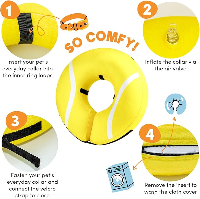 BENCMATE Inflatable Dog Cone Collar Alternative, Soft Dog Cone for Small Medium Large Dogs and Cats, Neck Recovery ECollar Donut Collar After Surgery (XLarge, Tennis)