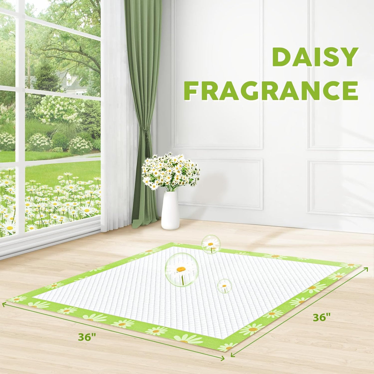 CROCI Dog Pads Extra Large 36x36in Daisy Pattern, Puppy Pads with Adhesive Tabs Super Absorbent Up to 11 Cups, Disposable (30 Counts)