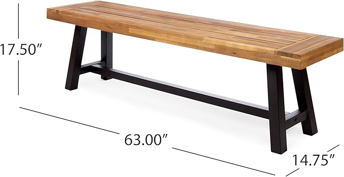 Christopher Knight Home Carlisle Outdoor Acacia Wood and Rustic Metal Bench, Sandblast Finish / Rustic Metal 14. 75 x 63 x 17. 50 inches