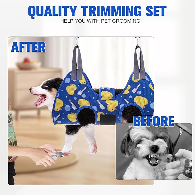 PAWCHIE Dog Grooming Hammock Harness for Dogs & Cats with Pet Nail Clipper Trimmer - Cat Hanger Sling for Trimming Clipping Nails- Dog Hammock Restraint Bag for Small Medium Large Dog, Navy Blue S