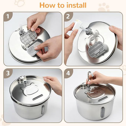 Cat Water Fountain Stainless Steel,135oz/4L,with Adjustable Pump & 3 Flow Modes, Ultra-Quiet Automatic Cat Dog Water Dispenser, Large Capacity Water Fountain for Cats,Dogs,Multiple Pets (20)