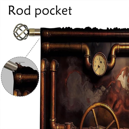 Steampunk Blackout Curtains Home Decor,Vintage Steampunk steam Pipes Pressure Rod Pocket Thermal Insulated Drapes Darkening Window Curtain for Bedroom Living Room 84 x 84 Inch