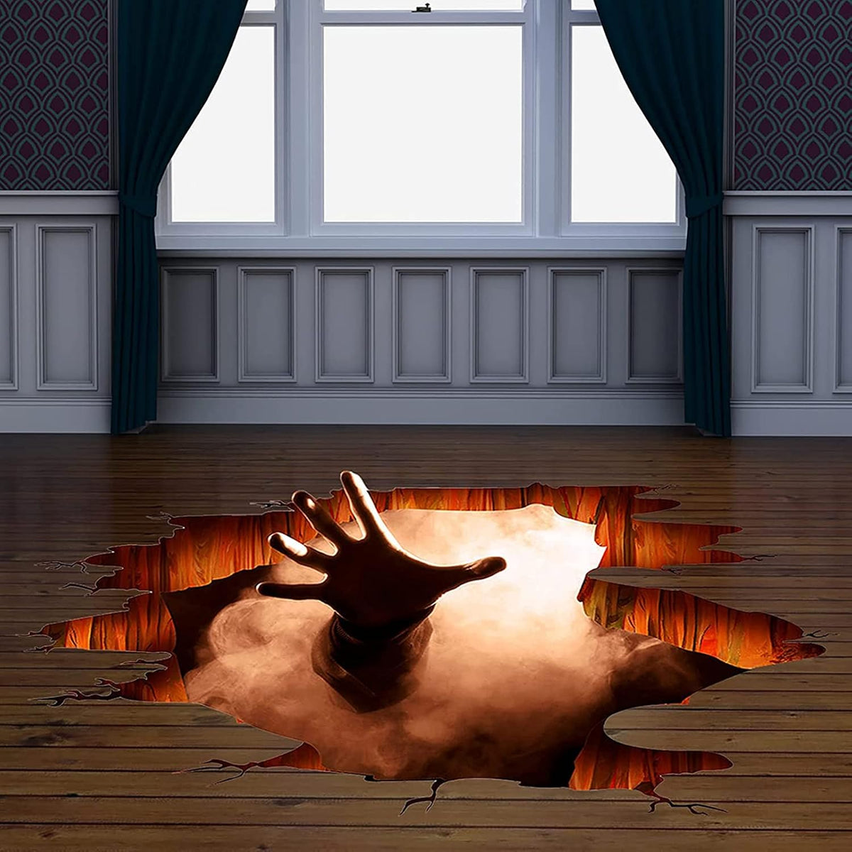 Halloween Wall Decals 3D Floor Wall Ceiling Stickers, Ghost Hand Scratching Wall Posters Removable Halloween Art Murals Window Clings Vinyl Wallpaper for Bedroom Bar Pub Living Room