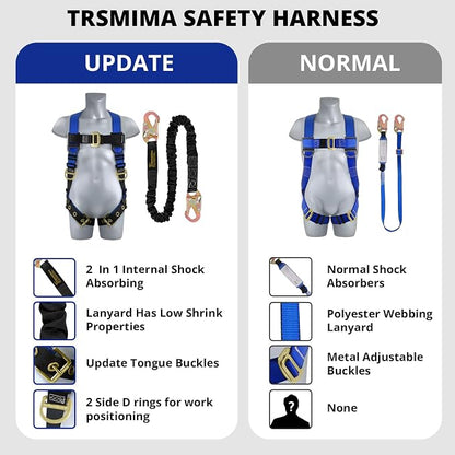 TRSMIMA Safety Harness Fall Protection - Safety Harnesses Construction Kit | Fall Arrest Full Body Safety Harness with Shock Absorbing Lanyard Tongue Buckle