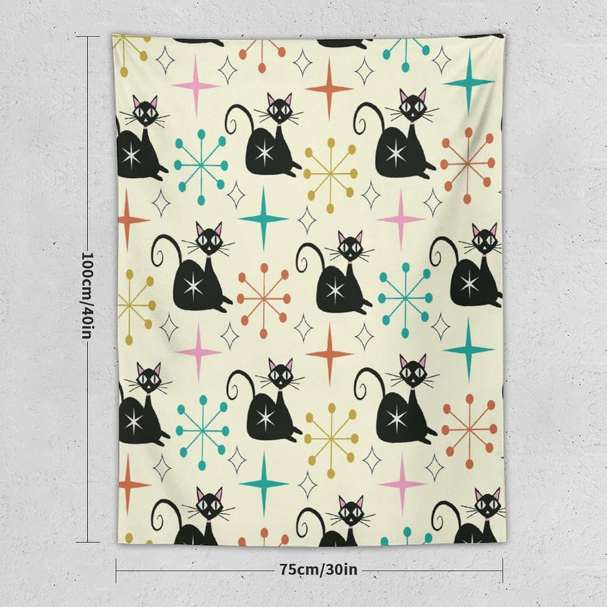 ICMOLYYENLO Abstract Cat Tapestry, Medieval Abstract Atomic Star Cat Vintage Home Wall Hanging Art Tapestry for Bedroom Living Room Dormitory 40x60 Inch