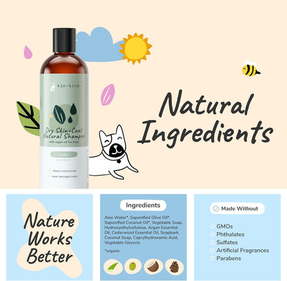 kin+kind Dog Shampoo for Dry, Itchy Skin and Coat Relief - Safe, Natural Formula with Olive Oil, Coconut Oil, Cedarwood - Made in The USA - Dog Grooming, Puppy Supplies, and Dog Accessories(12 fl oz)