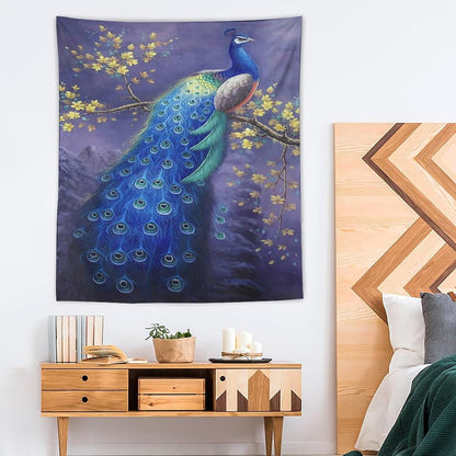 yowecso Peacock Tapestry Wall Hanging for Bedroom, Living Room - Purple Peacock Bird Tapestry - Aesthetic Wall Decor - 50"x60"