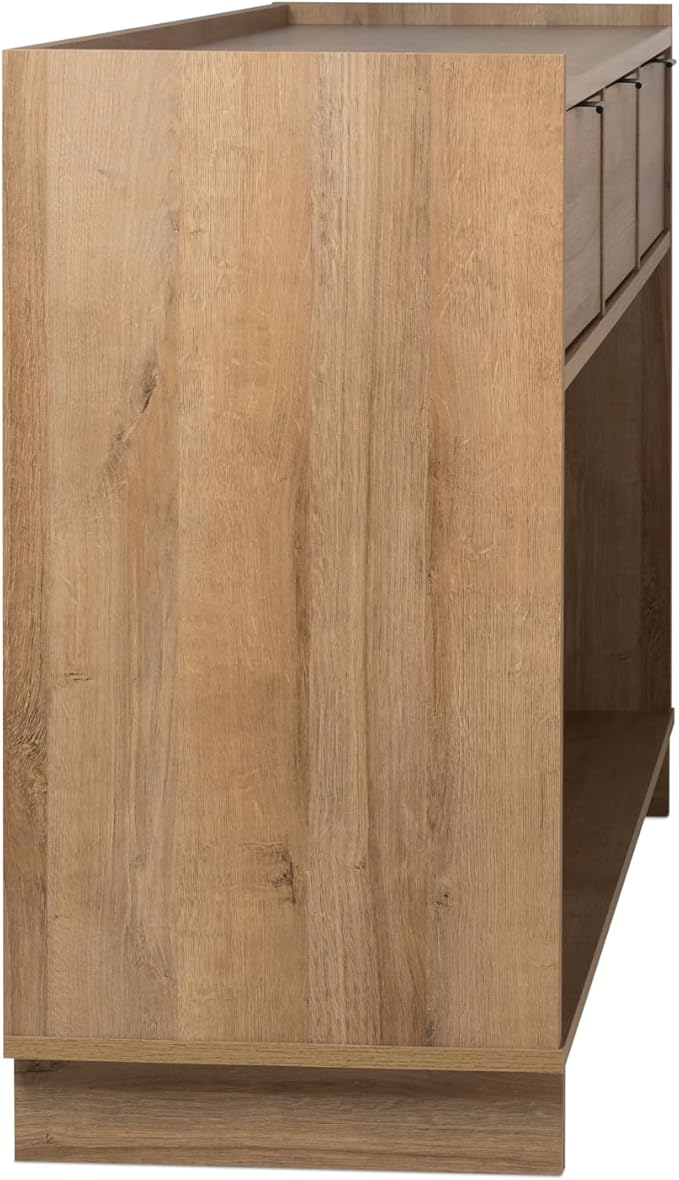 Prepac Natural Oak Simply Modern Entryway Table, Narrow Console Table with 3 Drawers, Media Console with Storage, 15.75" D x 60.25" W x 32" H