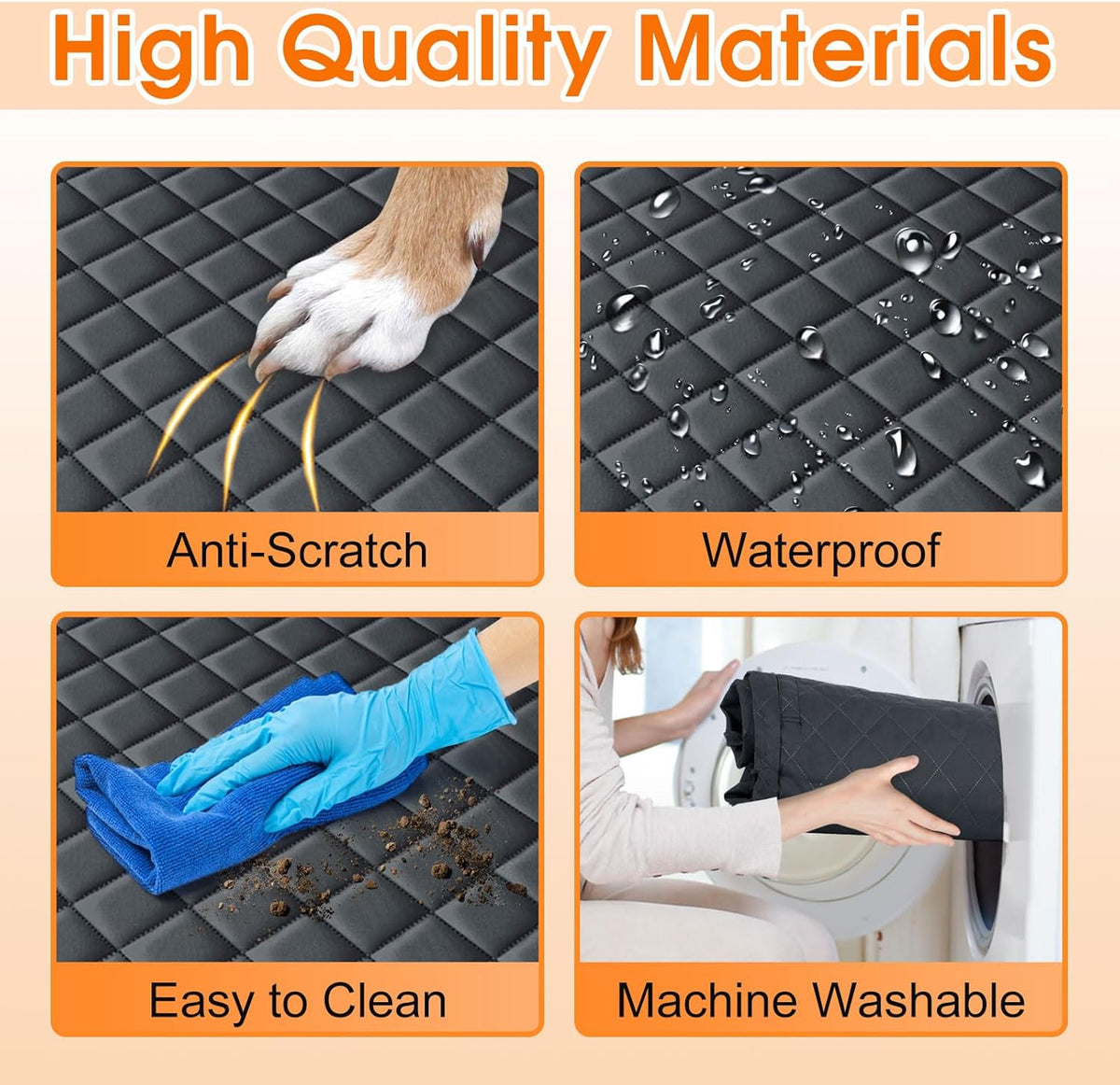 Dog Car Seat Cover, Durable Waterproof Scratch Proof Nonslip Dog Hammock, Back Seat Covers with Pocket for Cars SUVs and Trucks - S, Black/Orange