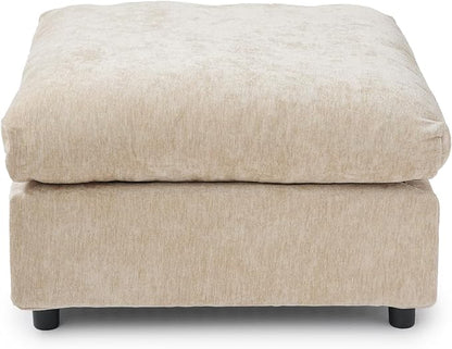 JACH Modern Ottoman Seater for Living Room, Cushion Covers Removable, Minimalist Footstool, Breathable Ottomans for Living Room, Apartment (Khaki)