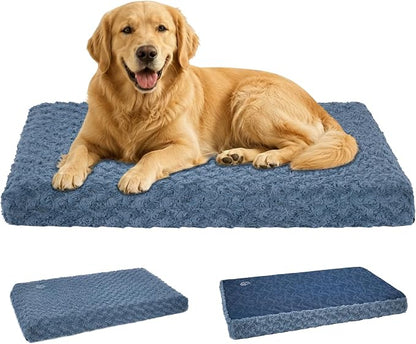 EMPSIGN Dog Bed Mat Crate Pad Mattress, Ultra Soft Pet Kennel, Navy, XXL | Reversible(Cool & Warm), Waterproof Linings, Removable Machine Washable Cover, for 48" Dog Crate, Soft Rose Plush/Canvas
