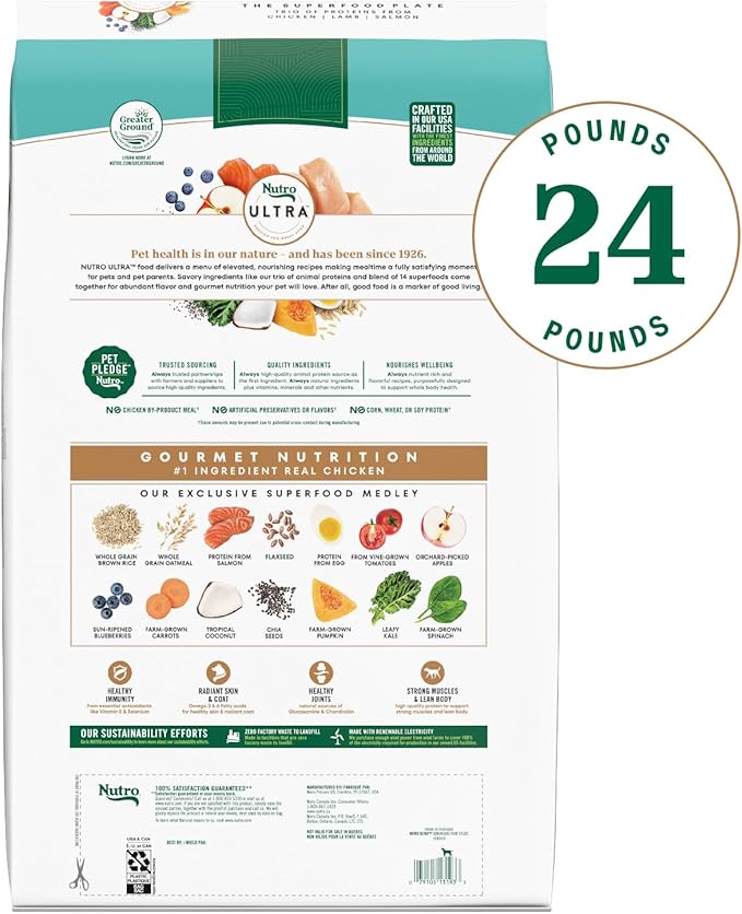 Nutro Ultra Senior Dry Dog Food with a Trio of Proteins from Chicken, Lamb and Salmon, 24 lb Bag