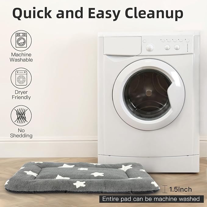 Mora Pets Dog Crate Pad Kennel Dog Bed Mat for Medium Dogs Washable Cute Star Pet Bed for Cage Ultra Soft Flat Puppy Cat Kitten Cushion for Sleeping Anti-Slip Grey 30 x 19 | Soft Dog Cat Bed Mat, Crate Pad for Dog Cages Cozy Sleeping Liner, Pet Pillow ...