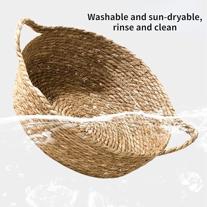 Cat Bed, Straw Woven Cat Baskets Bed, Round Wicker Cat Basket Nest, Non-Slip Cozy Kitten Bed for Cats Small Dog (Only Nest,Large)