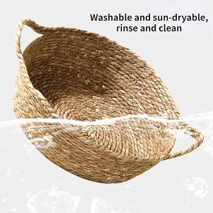 Cat Bed, Straw Woven Cat Baskets Bed, Round Wicker Cat Basket Nest, Non-Slip Cozy Kitten Bed for Cats Small Dog (Only Nest,Small)