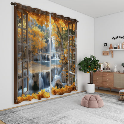 Landscape Blackout Curtains for Girls Boys Teens Home Decor, Nature 3D Autumn Fall Forest Maples Grommet Thermal Insulated Drapes Darkening Window Curtain for Bedroom Living Room, 84 x 84 Inch
