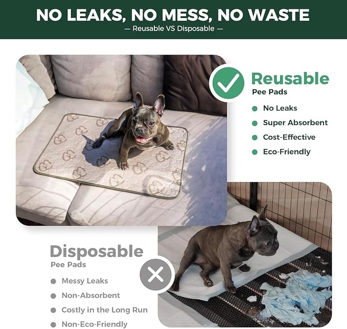 FXW Washable Pee Pads for Dogs, Super Absorbent, 11" x 17", 4 Packs | Machine washable, Non-slip backing