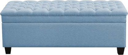 51" Fabric Storage Ottoman Bench, Upholstered Rectangle End of Bed Storage Ottoman Tufted Living Room Bedroom Bench with Safety Hinge, Solid Wood Legs, Loads 500 lb(Light Blue)