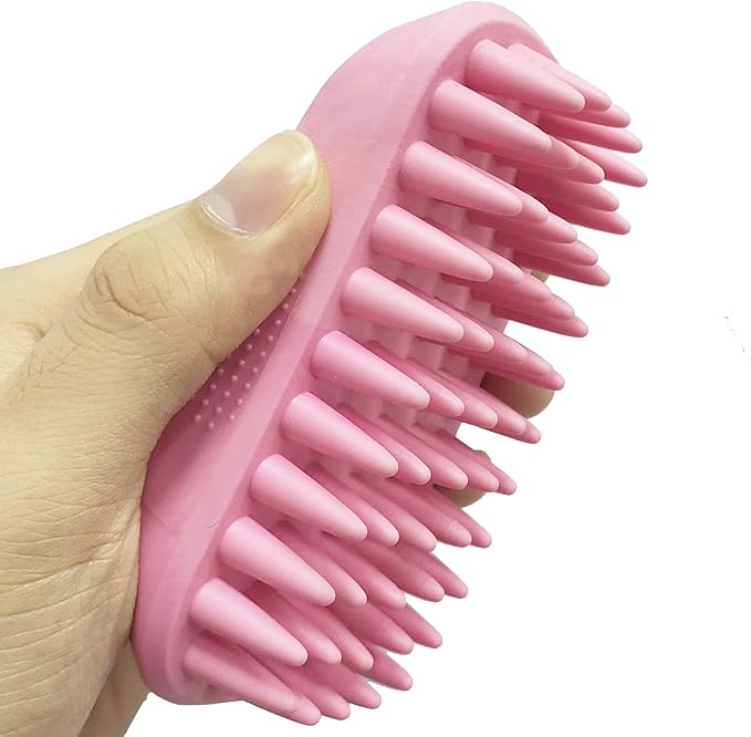 Pet Silicone Shampoo Brush for Long & Short Hair, Pink ( New ), Medium Large Pets Dogs Cats, Silicone Shower Wash Curry Brush, Massage Comb