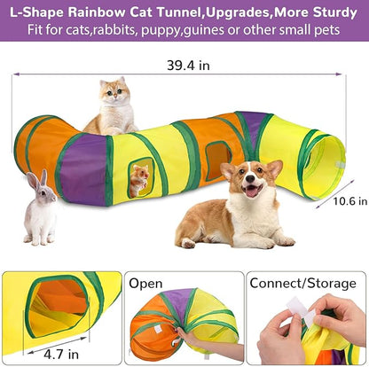 Retro Shaw 33Pack Cat Toys, Cat Tunnels Toy for Indoor Cats Kitten Kitty, Interactive Large Cat Tube Tent Feather Wand Teaser Bell Fuzzy Ball Springs Mouse Pet Set