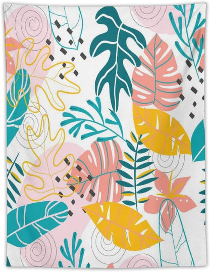 ICMOLYYENLO Tropical Green Leaves Tapestry, Exotic Leaves Beautiful Bedroom Wall Hanging, Floral Poster Blanket for Bedroom Living Room Dormitory Apartment 60x60 Inch