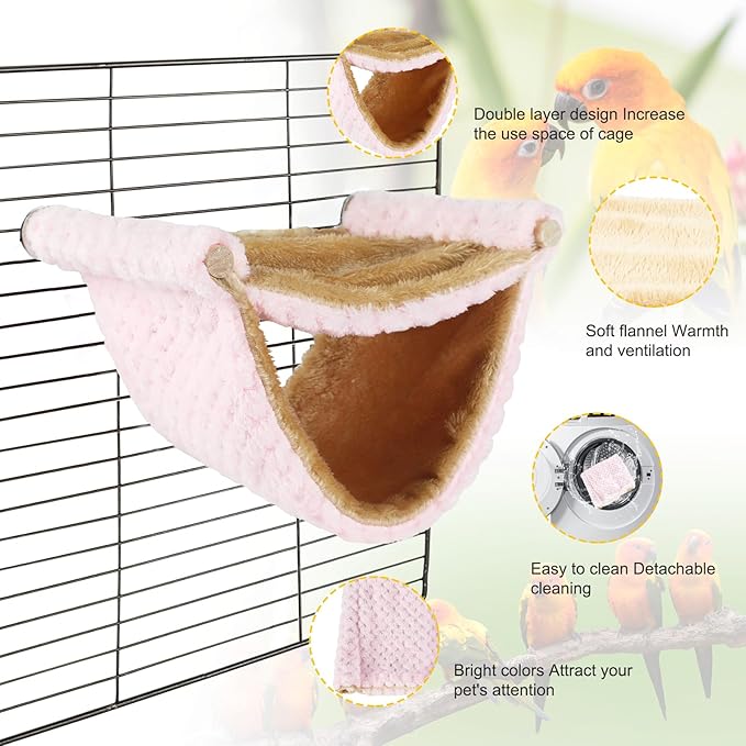 BWOGUE Winter Warm Bird Nest Bed Hanging Hammock Snuggle Hut Parrot House Tent Toy Bird Cage Perch for Parakeet Budgies Cockatiels Lovebird Cockatoo Finch Hamster Chinchilla Guinea Pig(Medium, Pink)