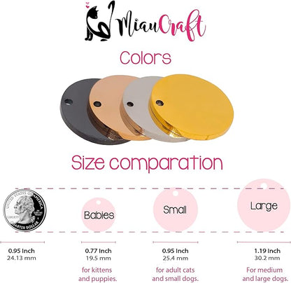 Super Customizable Pet Tags ID for Cats & Dogs | Cat tag: Durable Stainless Steel. Custom Engraved Dog Tags for Collars, Harnesses & Leashes | Many Fonts & Design (Champagne, Round)