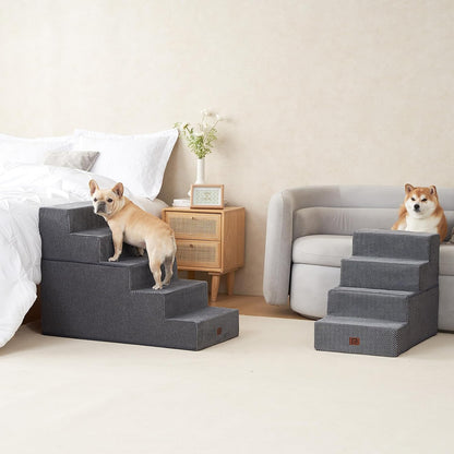 EHEYCIGA Dog Stairs for High Bed 25" H, 5-Step Extra Wide Dog Steps for Bed, Pet Steps for Small Dogs and Cats, Non-Slip Balanced Pet Ramp Indoor, Grey
