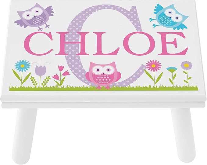 Let’s Make Memories Personalized My Own Name Step Stool - Children’s Step Stool - Sturdy Wood – Non-Toxic Paint, Sealer - Owl Design - White - 14’Wx9.25”Lx8.75”H - Ages 3+